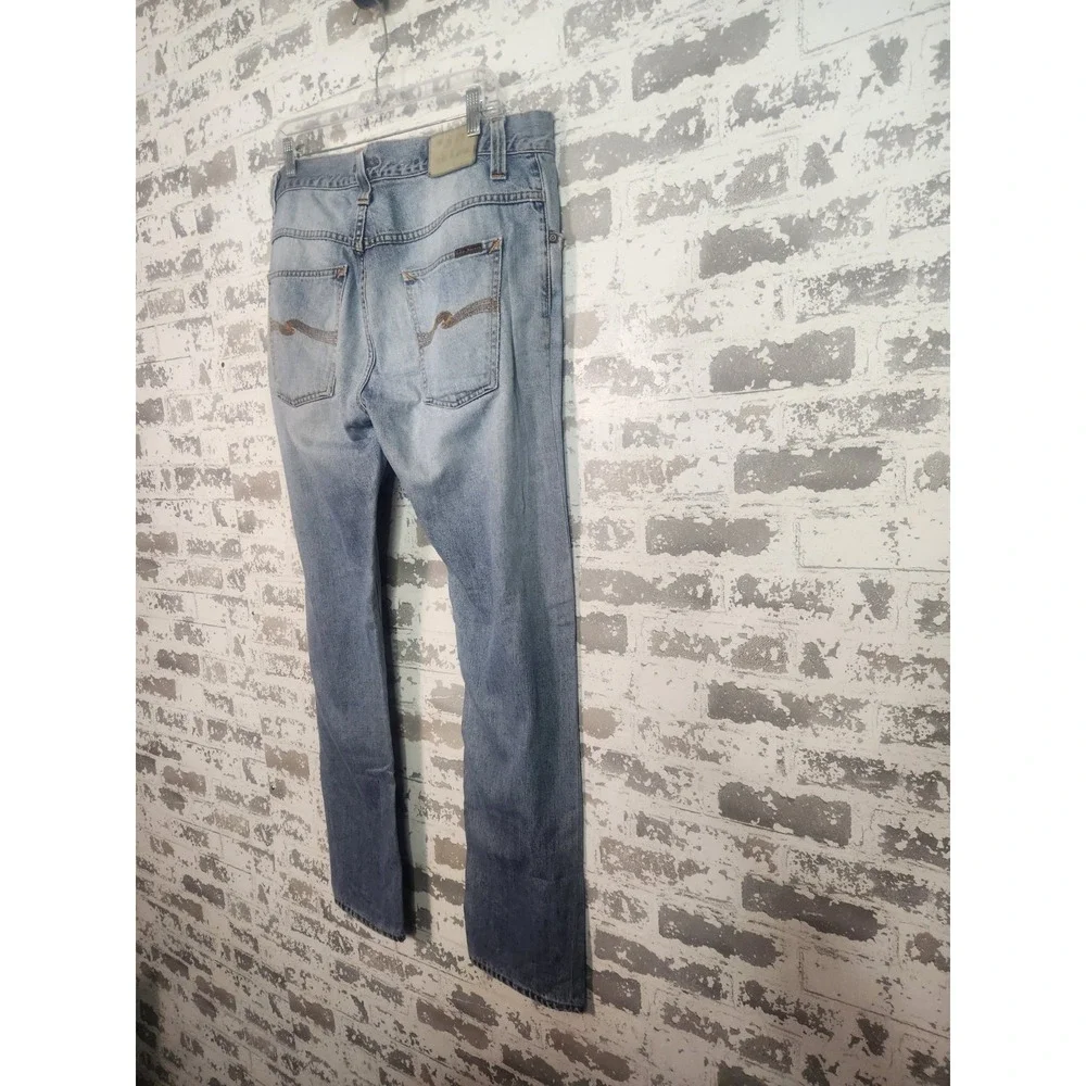NUDIE Hank Rey Blue Jeans Size 36X34 Straight Light Wash Denim